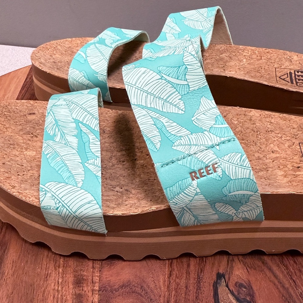 Reef Women's Turquoise Leaf Cork Slide Sandals - Picture 3 of 13